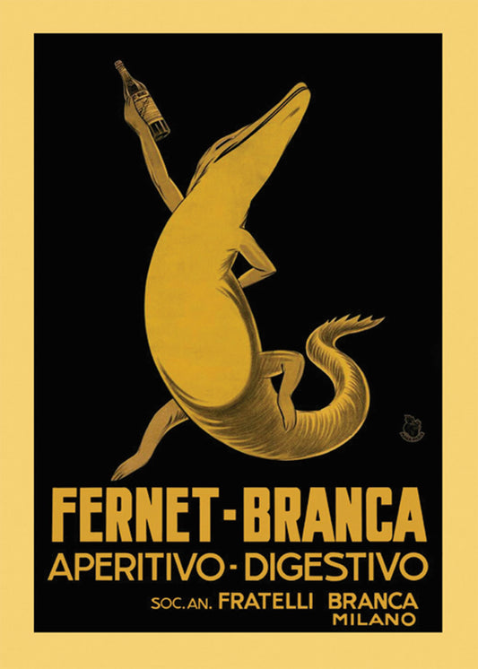 Alligator With Bottle - Fernet-Branca Vintage Advertisement