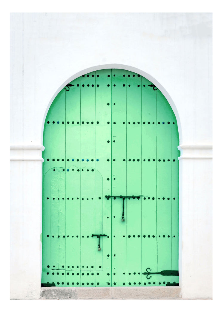 Turquoise Wooden Door in Marrakech, Morocco