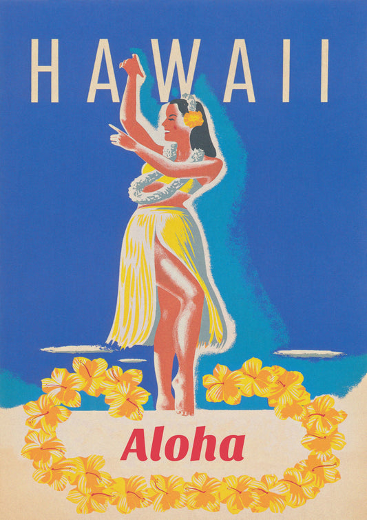 Hawaii Travel Poster - Hula Girl (c. 1970's)