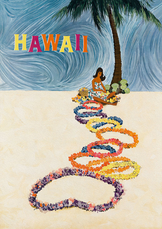 Hawaii Travel Poster - Leis Girl (c. 1970's)