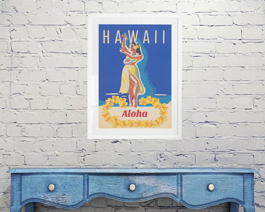 Hawaii Travel Poster - Hula Girl (c. 1970's)