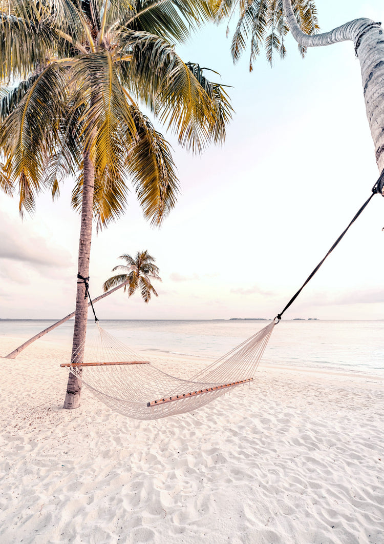 Hammock on a beach in the Maldives.