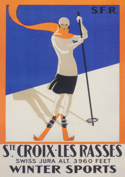 Vintage Swiss Ski Poster - Sainte-Croix Les Rasses