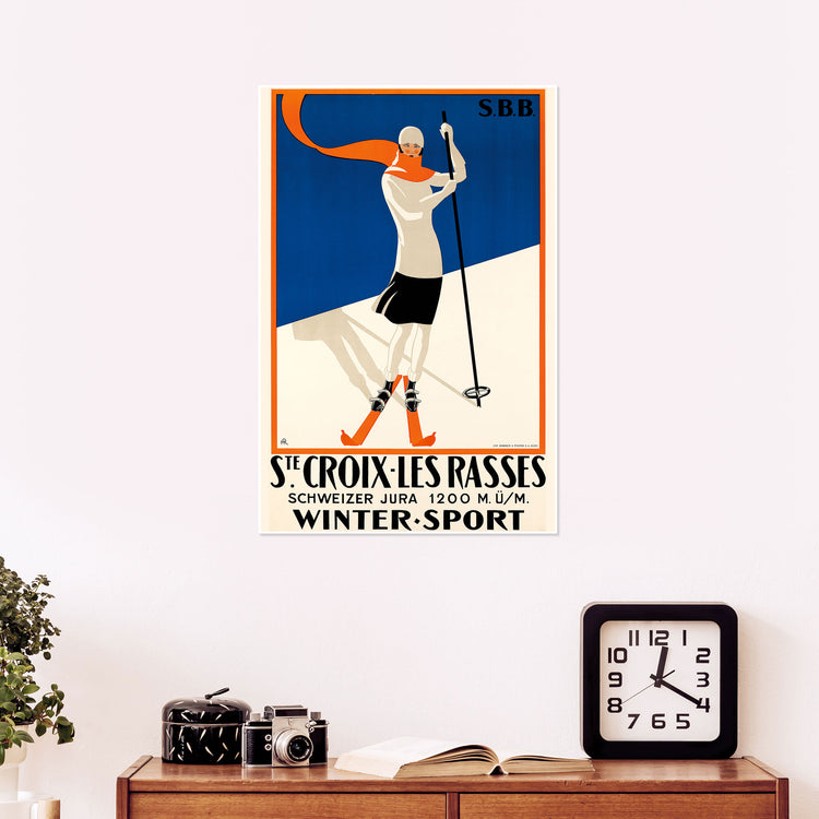 Vintage Swiss Ski Poster - Sainte-Croix Les Rasses